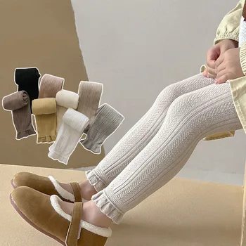 따뜻한 여자 레깅스 솔리드 컬러 코튼 베이비 레깅스 레이스 꽃 스키니 바지 소녀 바지 어린이 어린이 바지 1-8 년