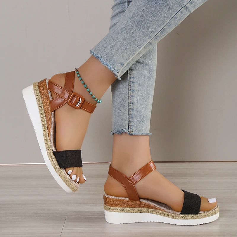 

Women's Wedge Sandals 2023 Summer Plus Size Shoes Vintage Ankle Strap Women's Sandals Open Toe Paltform Laides Casual Sandalias