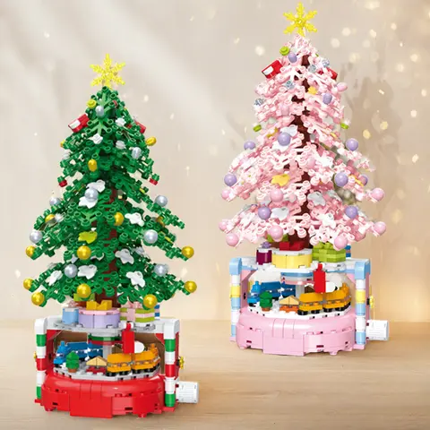 Christmas tree building block potted plant decorations large and small green plant pink Christmas holiday gifts