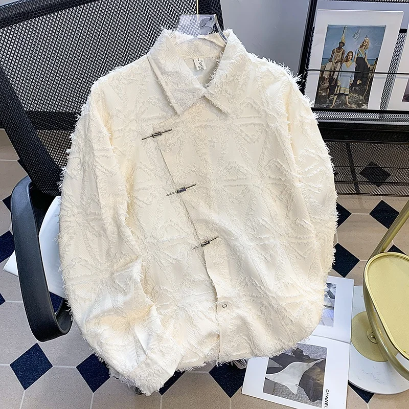 

New Chinese Sle Long Sve Men's irt Metal Bule Tassel Design Sensation Small Fraance Wind Coat Spring Casual Sle