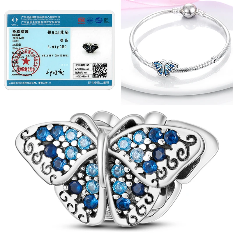 Schmetterlingsanhänger 925 Sterling Silber Rosa Blau Regenbogen Perlenanhänger Passend für Europäische Armbänder DIY Schmuck Geschenk für Frauen und Mädchen 2026 – Detail 19