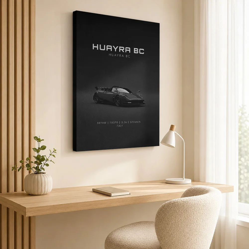 Italian Huayra BC Black Supercar Framed Canvas Posters Luxury Style Wall Art With Customized Photo For Bedroom Ideal Driver Gift