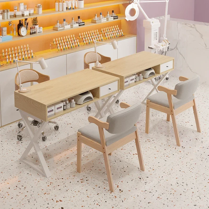 Manicure Nail Table And Chair Set Japanese Style Solid Wood With Drawers Economical Professional Nail Table Mesas Furniture