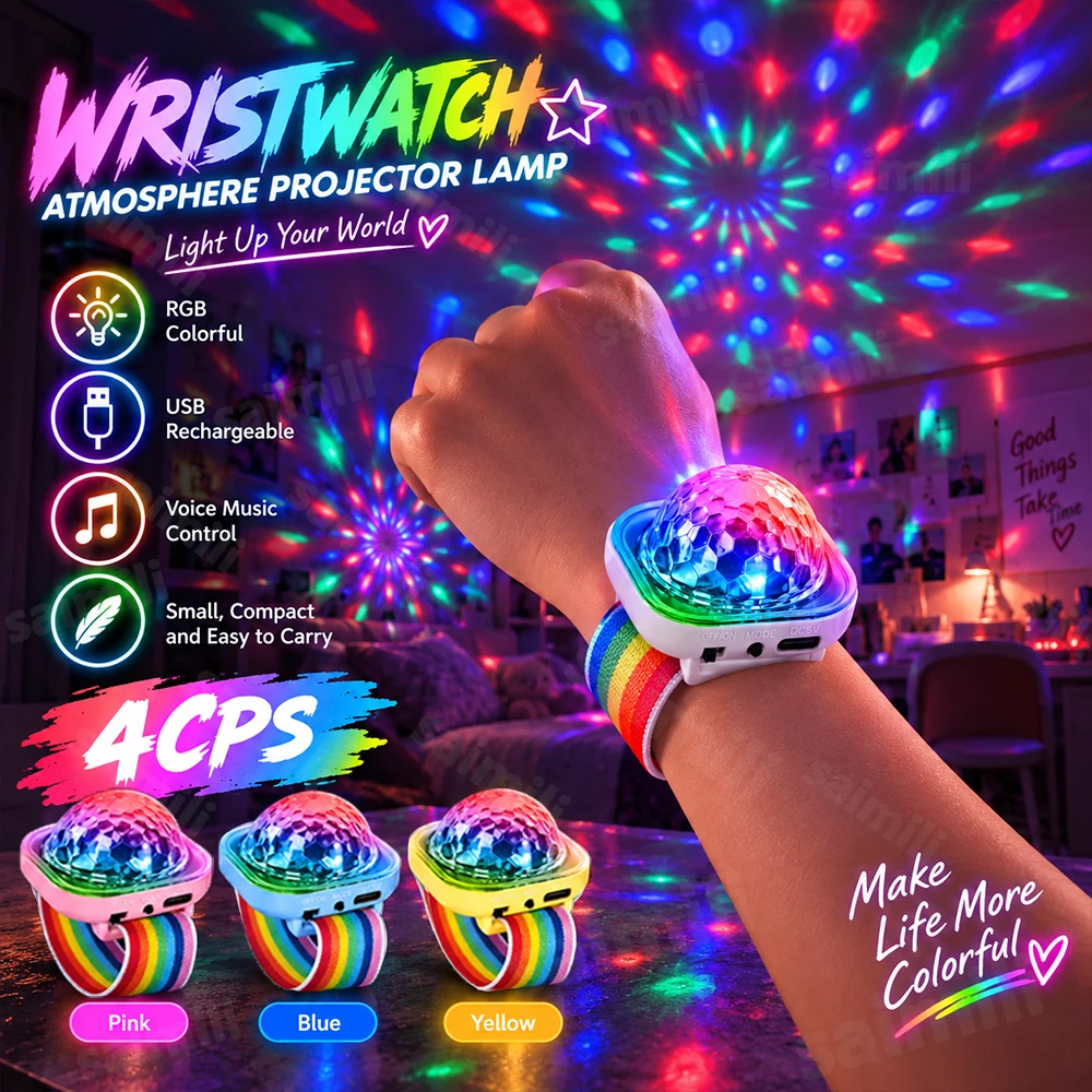 4PCS Wearable Wrist Disco Ball Light RGB Sound Control Bracelet Lamp Portable Multiple Modes Stage Atmosphere Light For KTV Bar