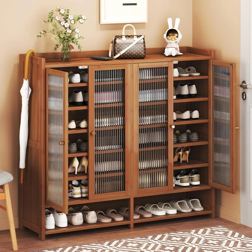 

Bamboo Shoe Cabinet, 8-Tier Shoe Storage Cabinet with Doors, Freestanding Bamboo Shoe Rack Organizer with Shelves for Entryway