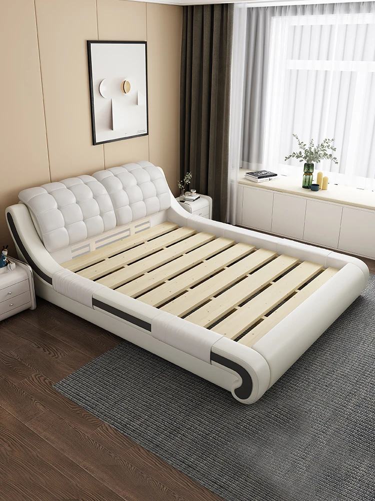 Bedroom Leather Bed Double Storage Modern Minimalist Bed Solid Wood Unique Cama De Lujo Para Dormitorio Bedroom Furniture