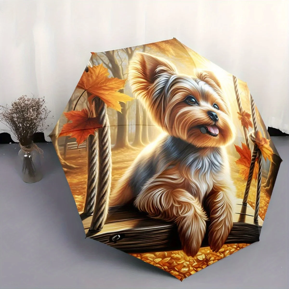 

Автоматический складной зонт с изображением йоркширского терьера на качелях и осенних листьях — портативный складной зонт с 8 спицами, прочный