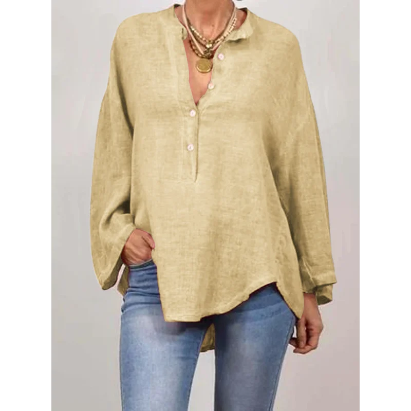 2025 nueva camisa informal de manga larga con cuello levantado y tubo para puerta para mujer