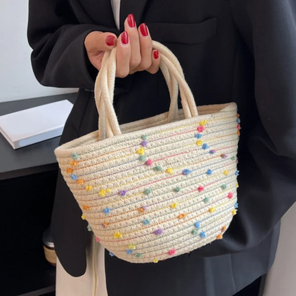 Summer Beach Straw Bags for Women Top Handle Bag Rattan Boho Raffia Handmade Basket Bucket Bag Holiday Clutch Woven Bag 2023 New