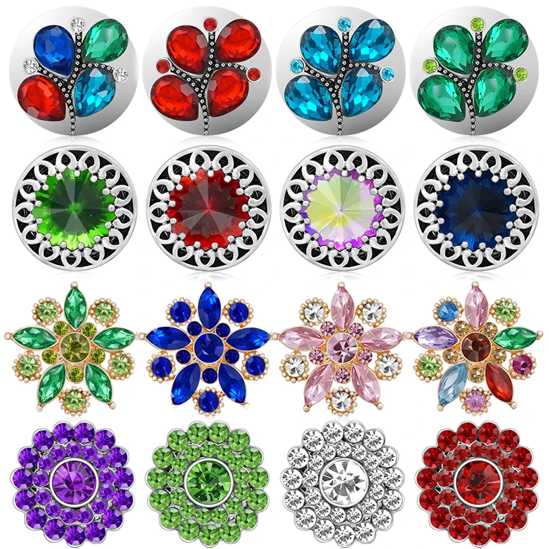 Colorful Rhinestone Beauty Flowers Leaves Round Metal 18mm snap buttons for DIY 18mm snap jewelry Accessories Women Gift