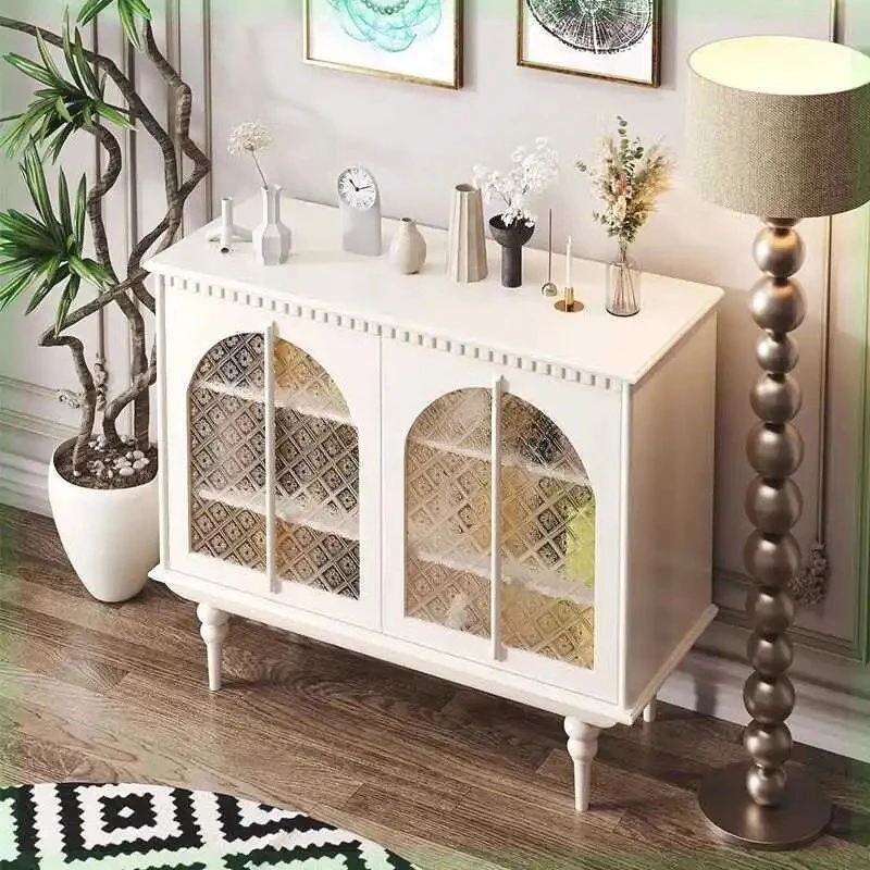 

French Sideboard Vintage Solid Wood Storage Decoration Glass American Light Luxury Cream Style Entrance Cabinet