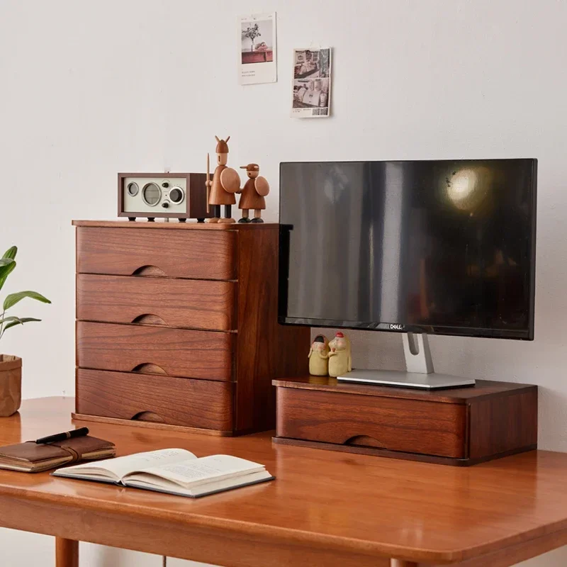 Multi-Layer Wooden Desktop Storage Boxes, Solid Wood Drawer File Organizer, Computer Heightened Rack, Office Storage Cabinet.