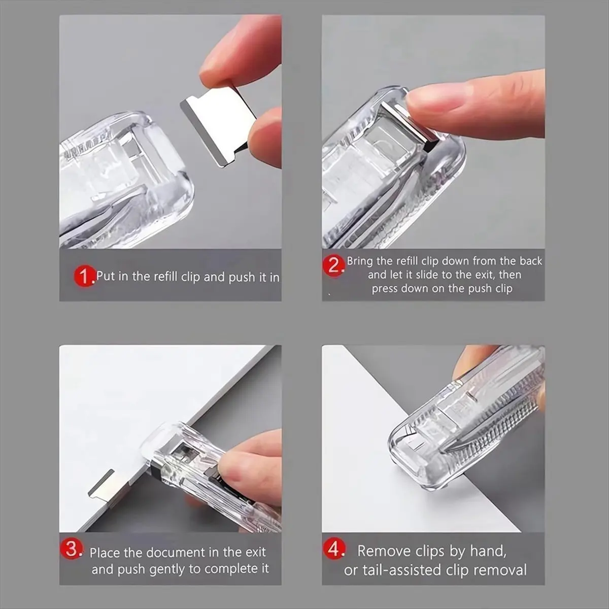 Compatible Handheld Paper Clip Dispenser, Portable Fast Paper Clipper with 50 Reusable Silver Metal Clips for Desktop Document