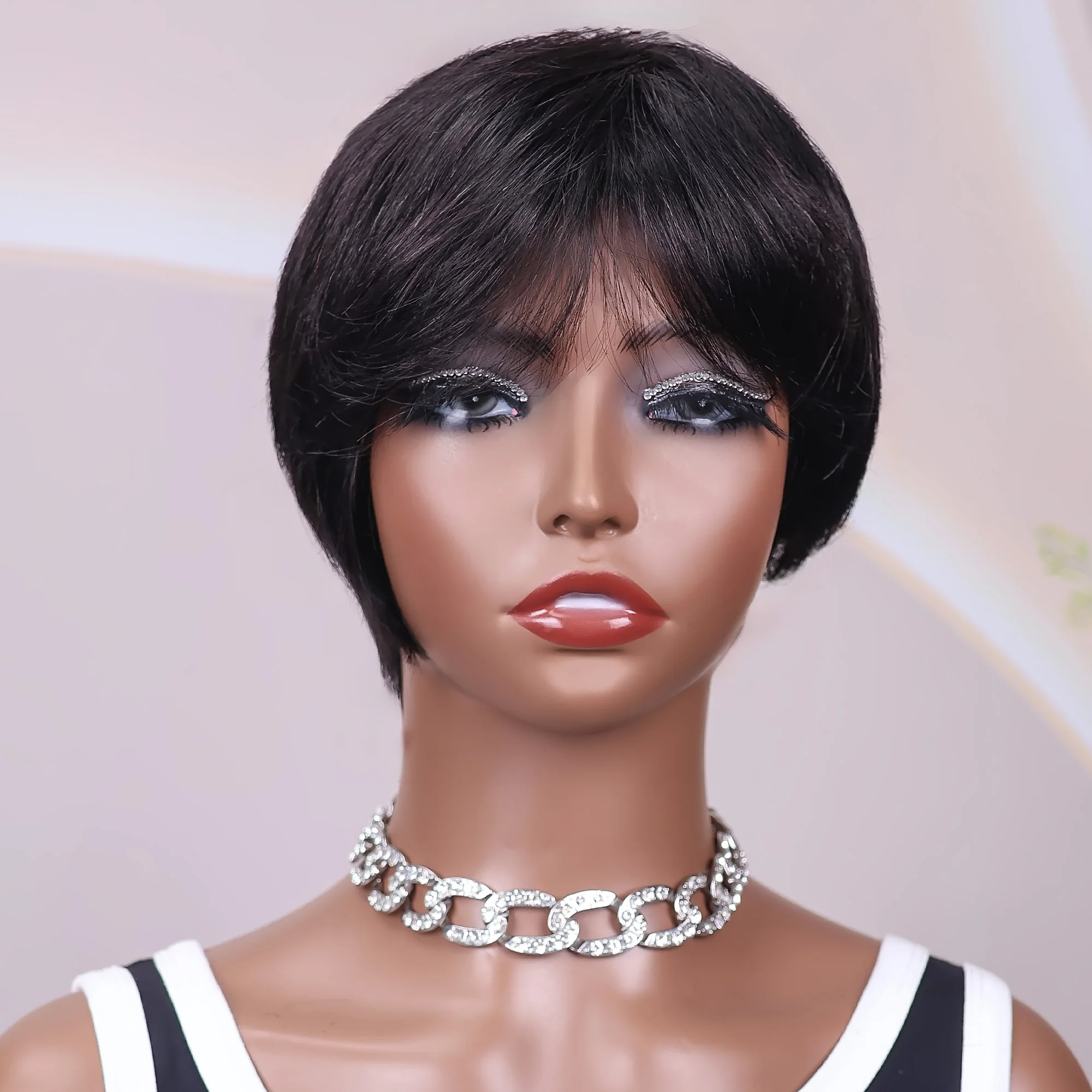 

Pelucas cortas de cabello humano corte Pixie peluca recta bresillienne para mujeres negras pelucas hechas a,6 inch