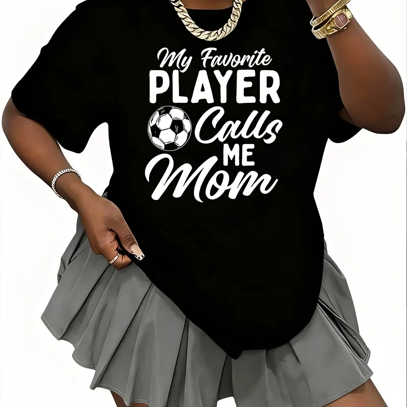 My Favorite Player Calls Me Mom Women's T-Shirt 100% Cotton Fun Print Short Sleeve Top Casual Round Neck Tee S-5Xl