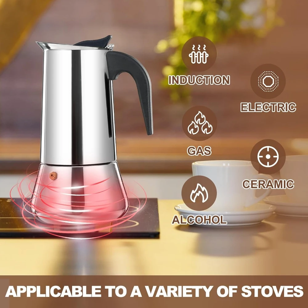 Premium 12 Cup 600ml/20OZ Stainless Steel Moka Pot Stovetop Espresso Maker Induction Cooktop for Home Camping Office view 3