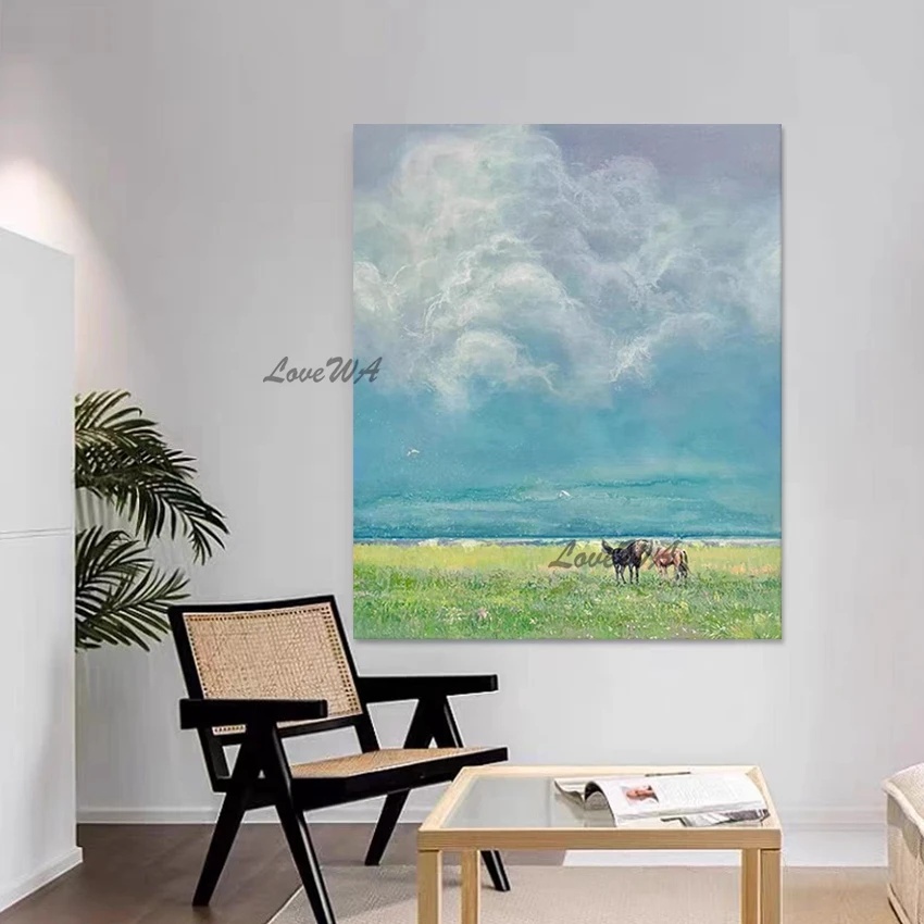 Beautiful Grassland Acrylic Texture Abstract Scenery Canvas Oil Painting High Quality Wall Picture For Restaurant Home Decor Art