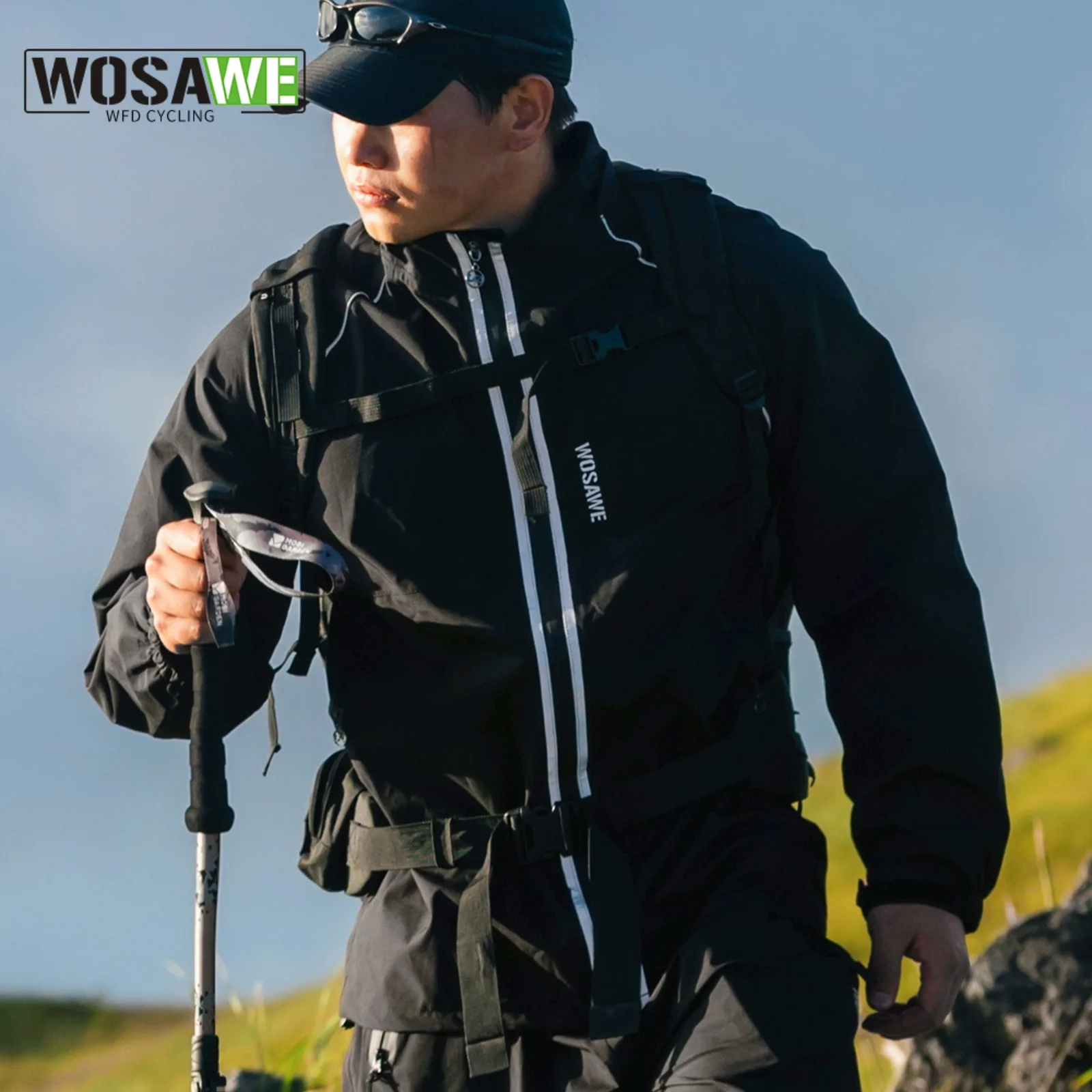 

WOSAWE Raincoat Cycling Waterproof Jacket Lightweight Motorcycle Rain Coat Breathable Reflective Hooded Outdoor Windbreaker