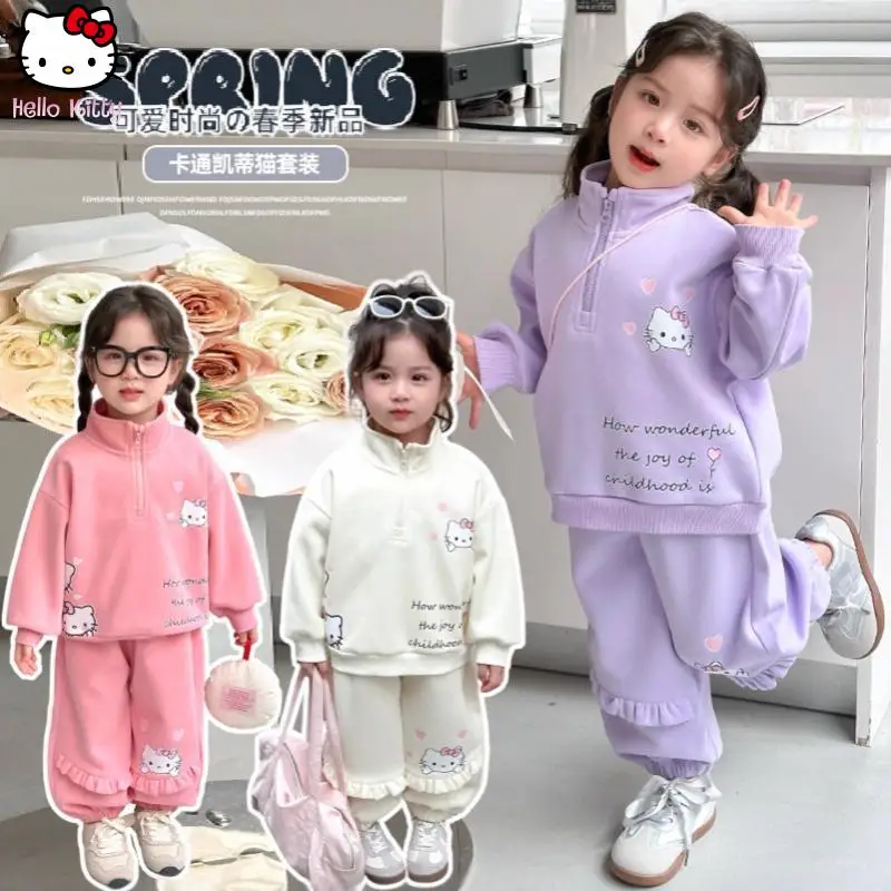 

Anime Children's Hello Kitty Casual Set Sanrio Spring Autumn Cartoon Kawaii Sportswear Suit Girls Sweet Clothe Comfort Soft Coat