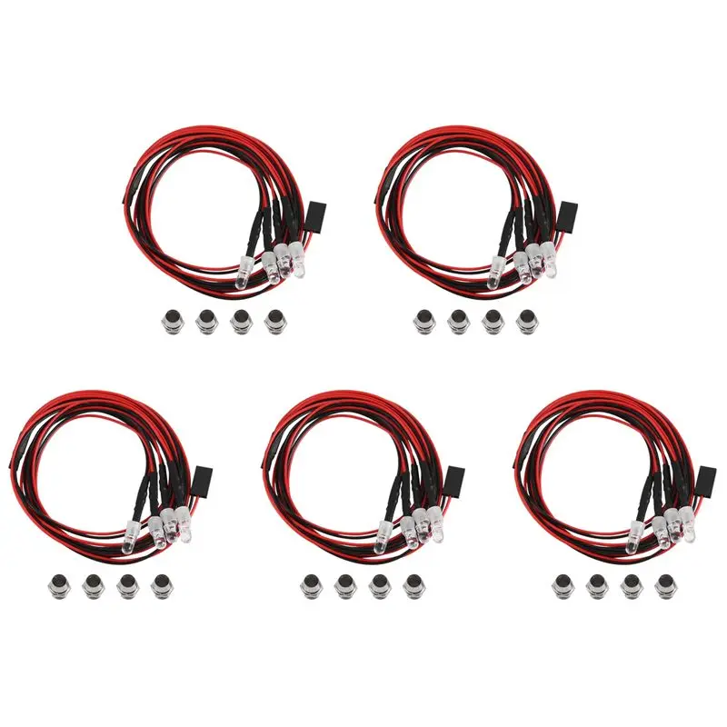 Zestaw LED A19Q-4 do modeli RC, pasuje do samochodów RC 1/10, ciężarówek, crawlerów, modeli RC, samochodów driftowych, reflektory, światła tylne, 5 mm