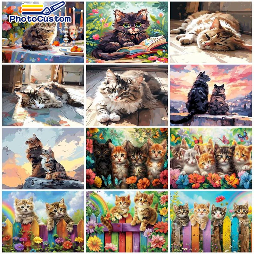 

PhotoCustom DIY Painting By Numbers On Canvas Flower Cat Pictures Oil Painting For Living Room Wall Art Home Design Decoration G