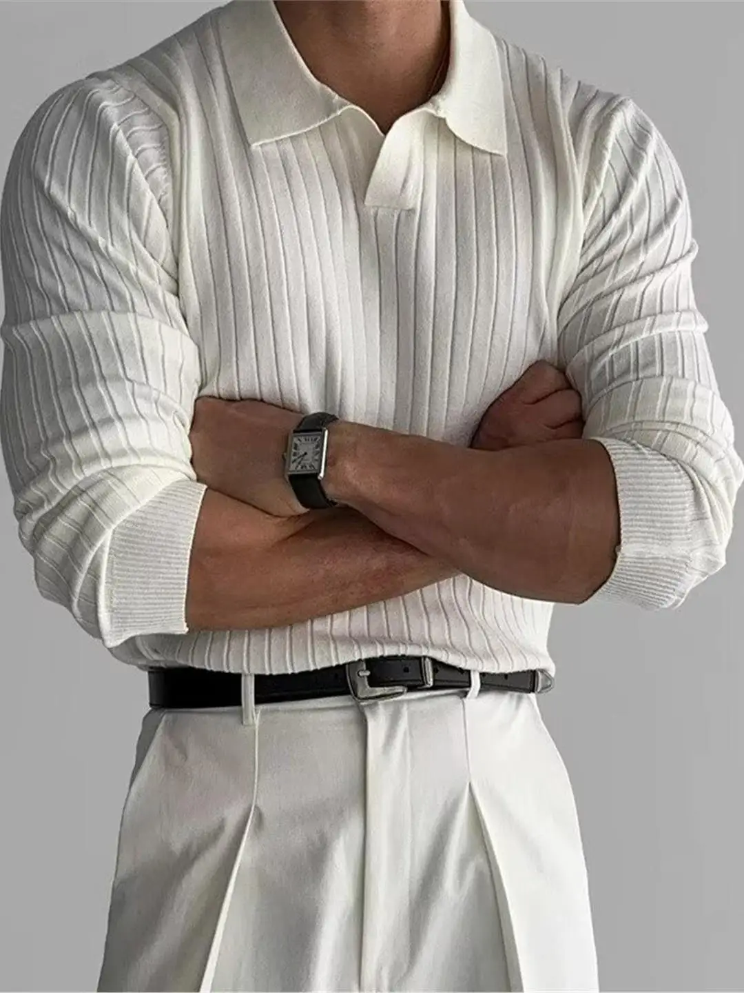 

Повседневный вязаный длинный свеч irt, мужской корейский свитер в полоску высокого класса для отдыха, весна-осень, легкий воротник