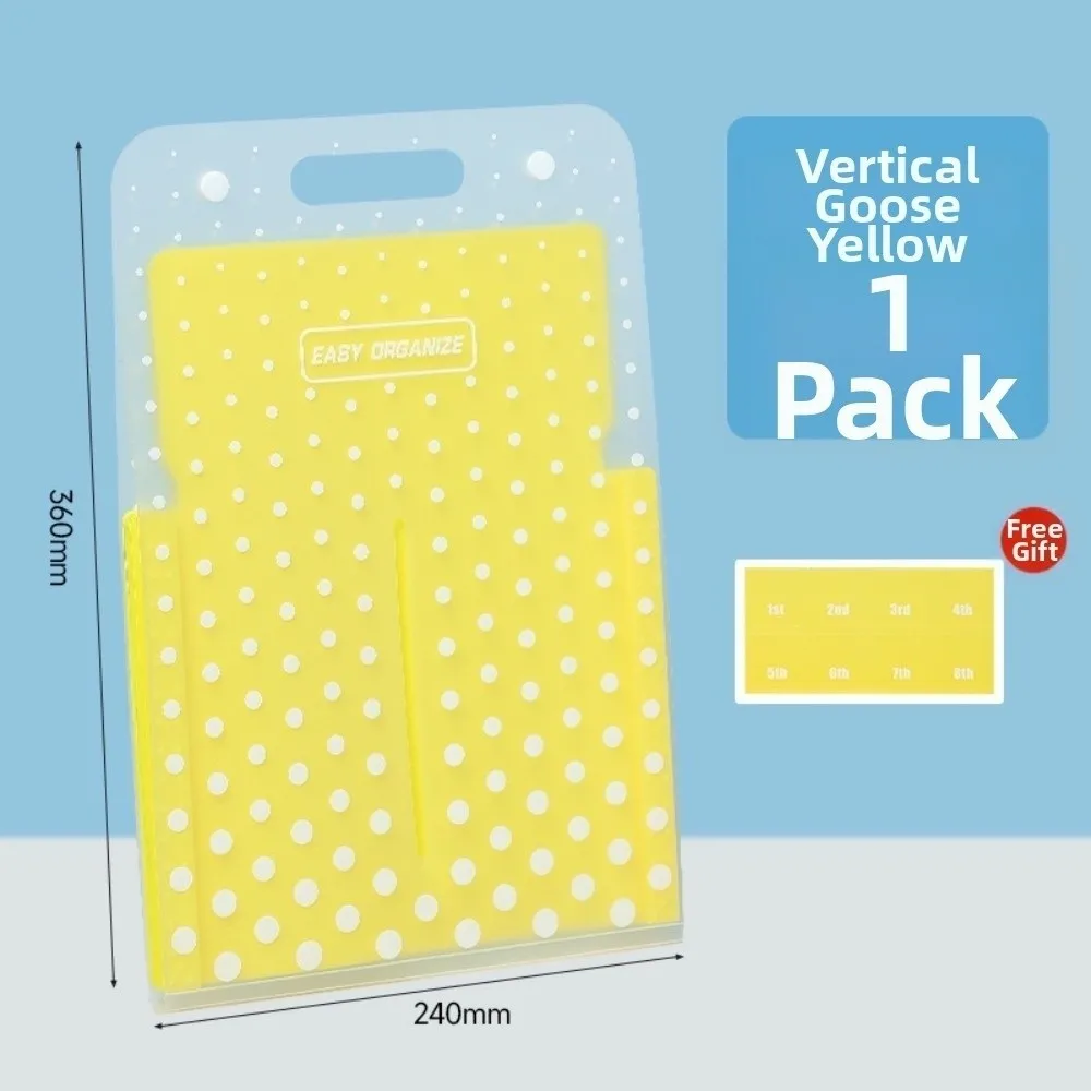 A4 Size Accordion File Folder 9-Pocket PP Material Document Storage Bag Polka-Dot Pattern Dual Snap Buttons File Organizer Bag