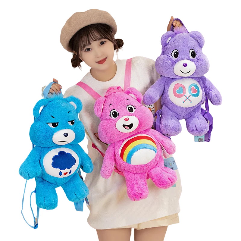 

45cm MINISO Care Bears Plush Doll Backpack Kawaii Sharing Bear Tote Bag Rainbow Bear Plush Doll Children's Toys Gifts for Girls