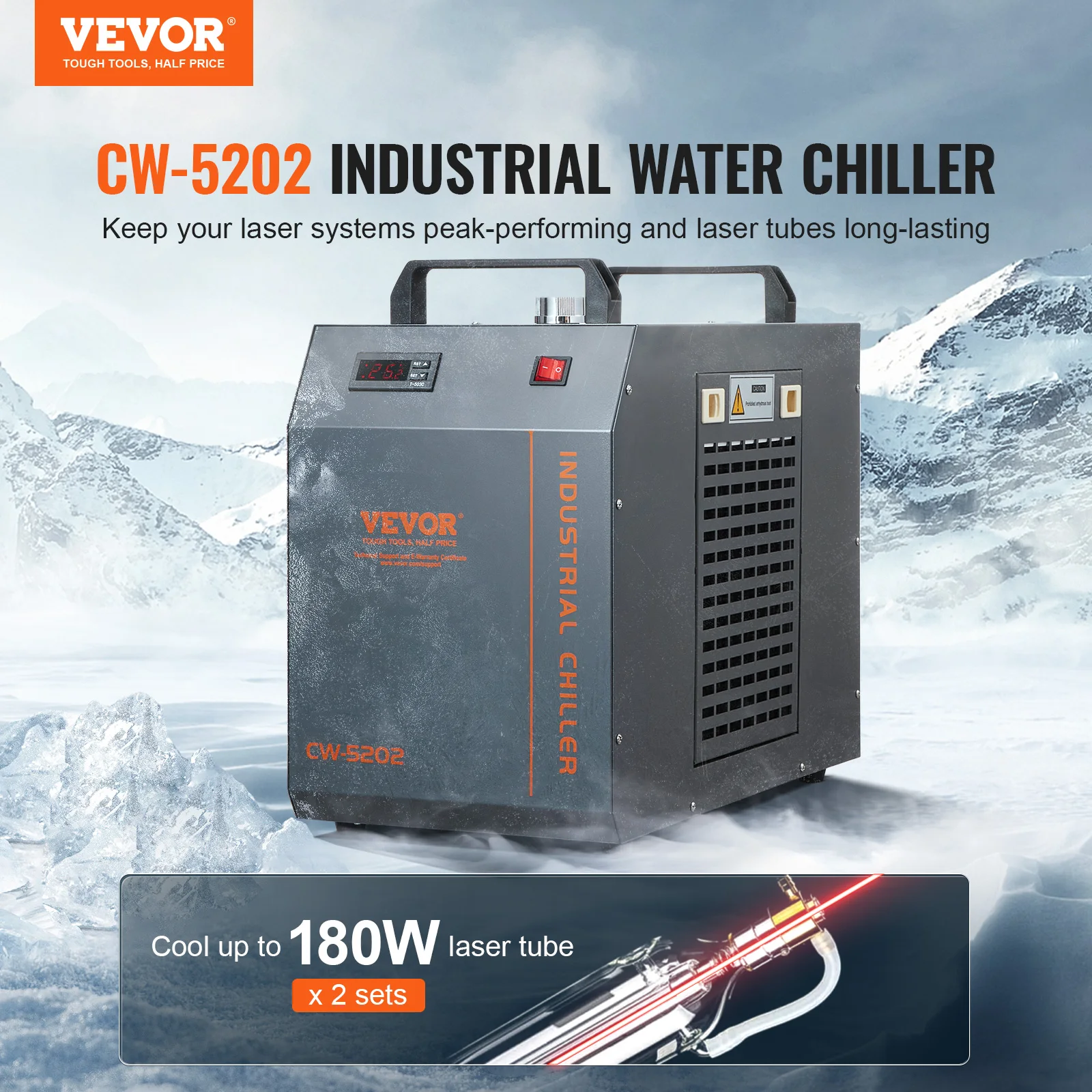 Imagem -02 - Vevor-chiller de Água Industrial Sistema de Refrigeração Compressor Embutido Máquina de Gravação a Laser de Co2 18 l Min Max Flow Rate Cw5202