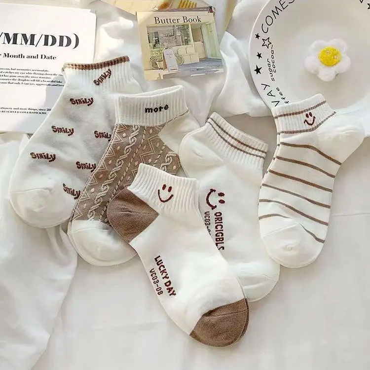 5 أزواج من الجوارب النسائية الصيفية الرقيقة الكورية الدوبامين الجوارب لطيف اليابانية طالب الرياضة الكاحل الجوارب المنخفضة قطع الجوارب