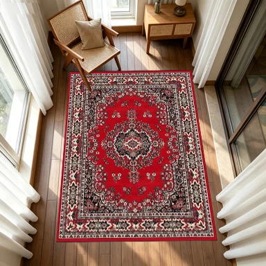 Vintage Red Traditional Persian Square Carpet Non-Slip Floor Mat, Suitable for Living Room, Bedroom, Home Decoration