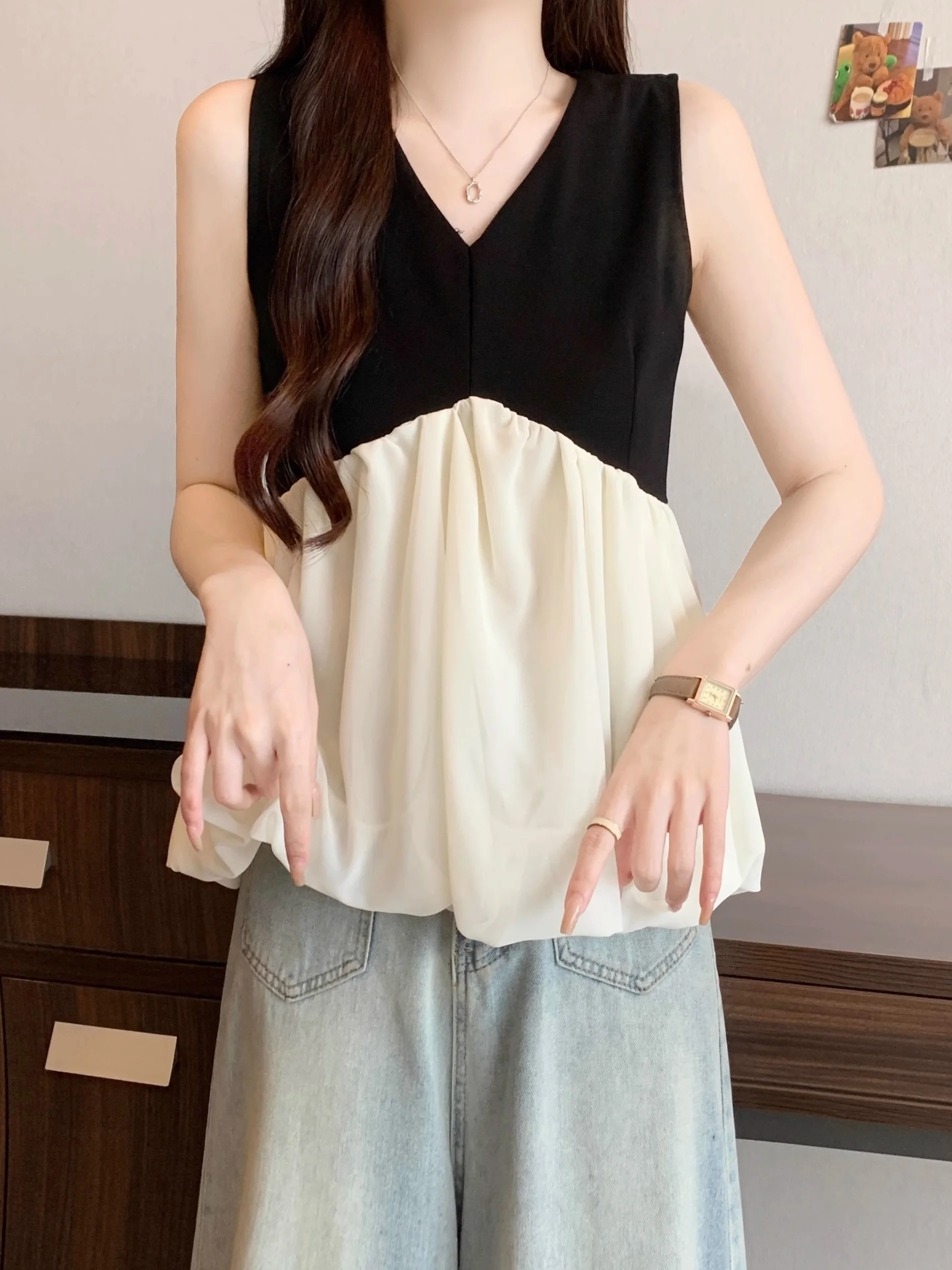 plus Size Summer Women's Clothing V-Ne Svel Crop Top Outerwear Design Belly Cover Flower Bud aped Vest