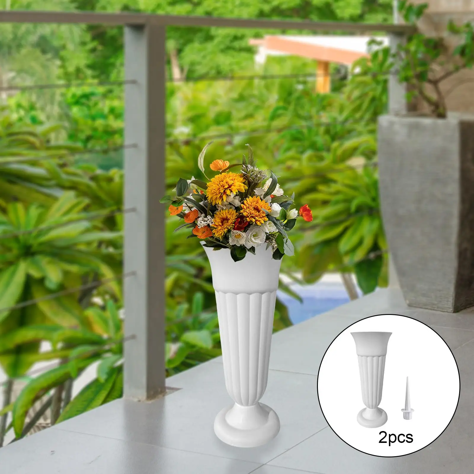 2 Pack Cemetery Vase Grave Decoration with Stake and Plastic Base Memorial Vase for Flower Arrangement Outdoor Events Graveside