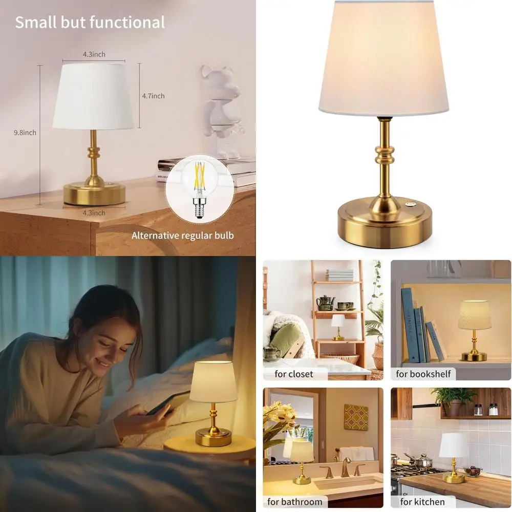 

Cordless Dimmable Table Lamp with 4000mAh Battery, Touch Control, White Fabric Shade, 2700K Bulb, for Various Rooms (Gold)