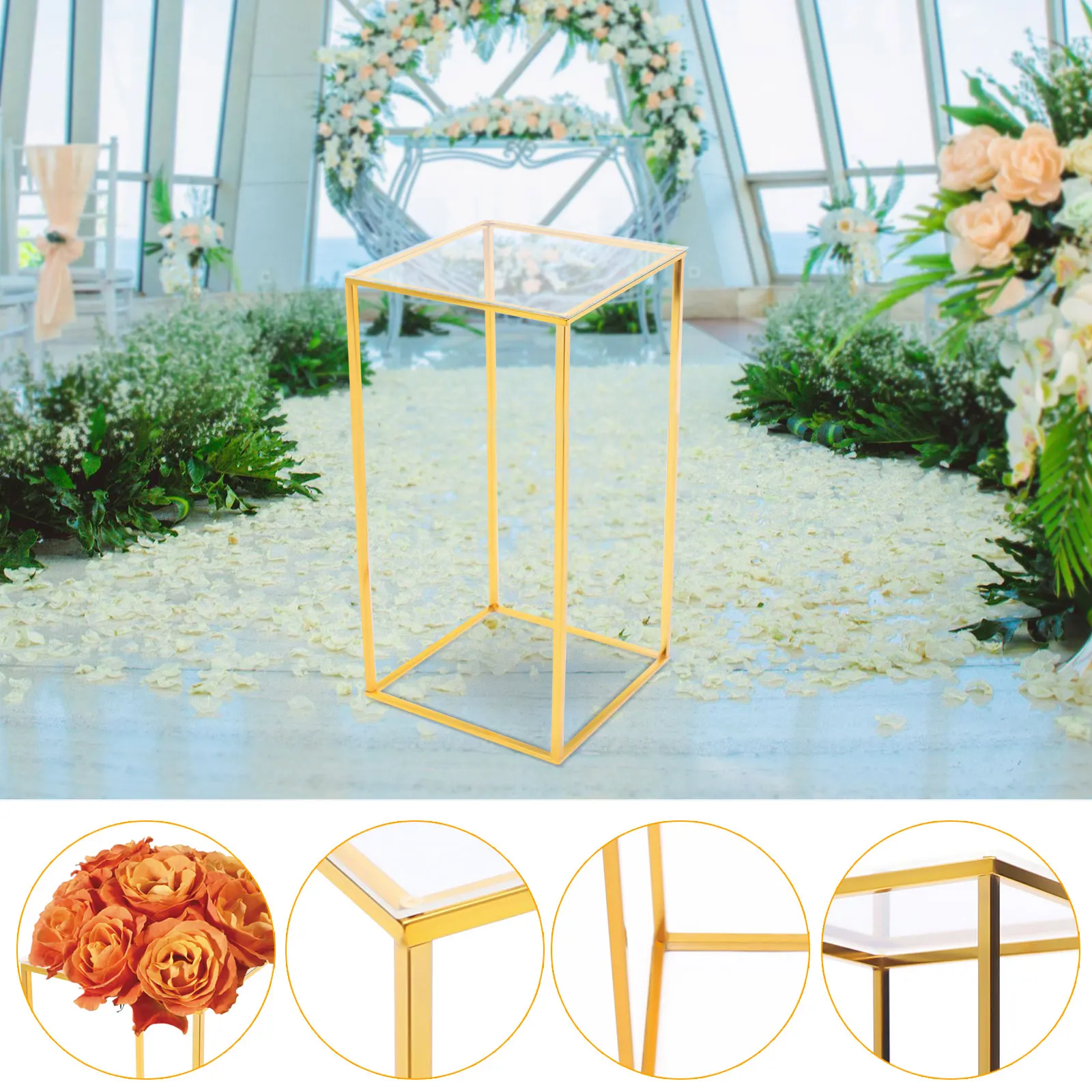 25*25*60cm Gold Flower Floor Stand Metal Column Flower Stand Flower Arrangement For Wedding Party Dinner Centerpiece