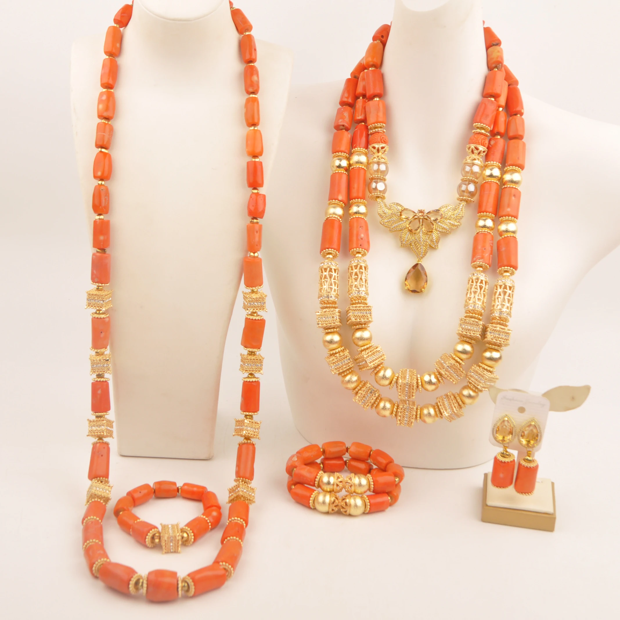 Natural coral Orange African necklace Nigerian wedding fashion jewelry