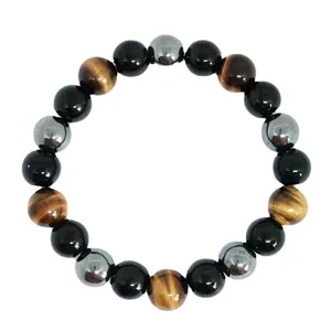 Natural preto obsidiana hematita tigre olho contas pulseiras masculino para proteção de saúde magnética mulher alma jóias pulsera hombre 10 principais vendas obsidiana pulseira - №4