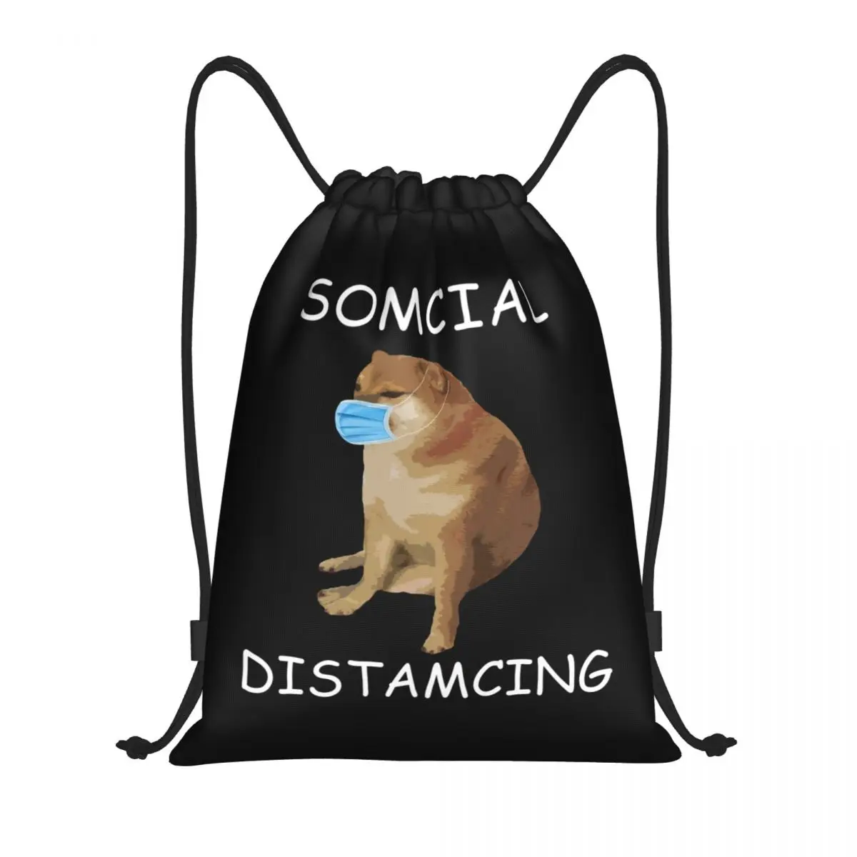 Somcial Distamcing Cheems borsa con coulisse per cani per lo Shopping zaini da Yoga donna uomo Funny Shiba Inu Dank Meme Sports Gym Sackpack