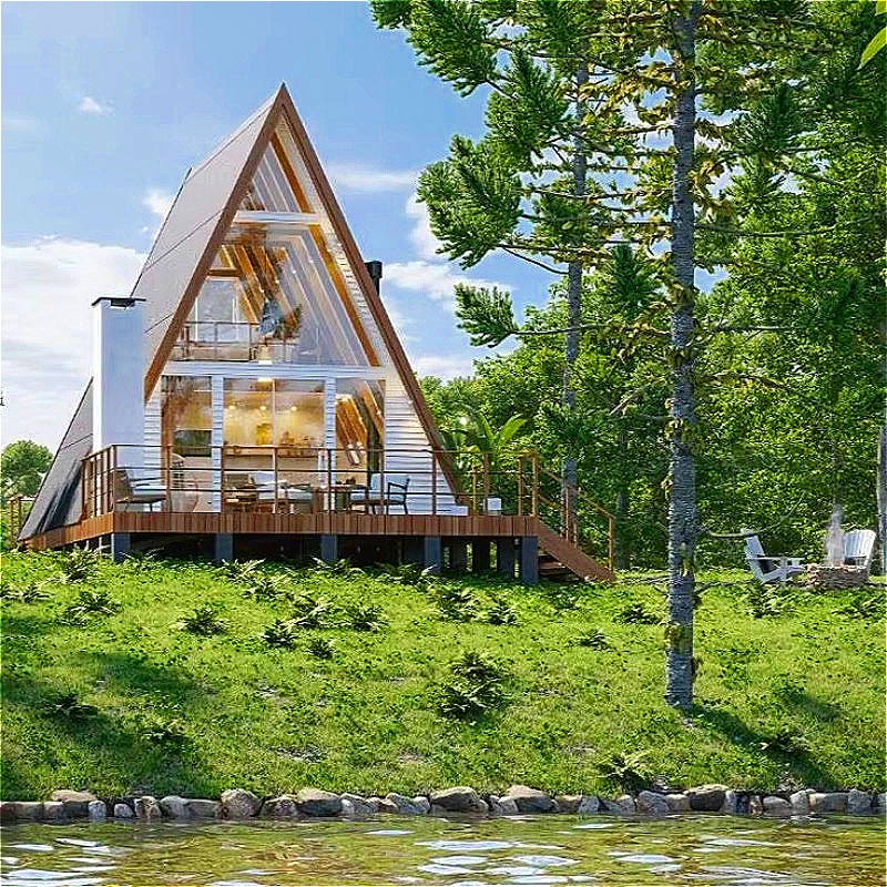 Casa Prefabricada Triangular de Madera para Glamping en Eco Resorts, Vacaciones en la Montaña, Alquiler de Cabañas Vacacionales Personalizadas, Diseño Moderno, Alta Calidad