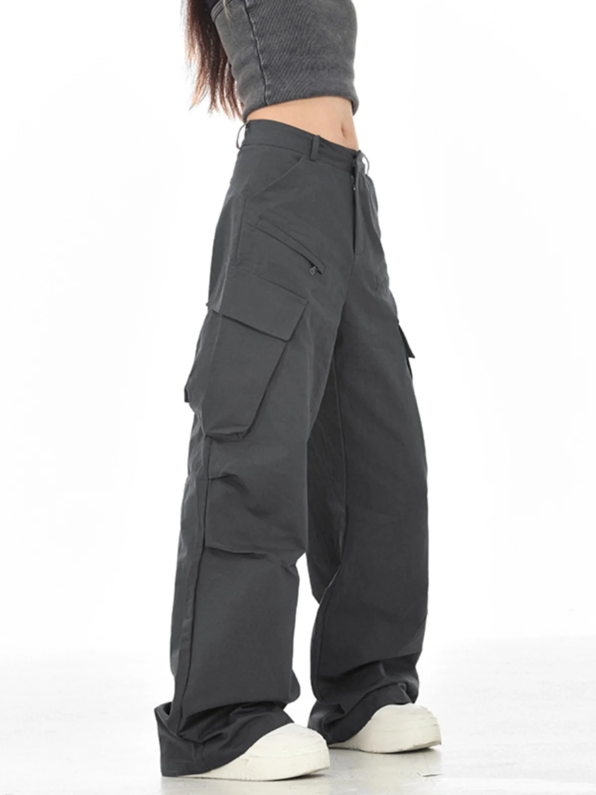 Y2K High Waisted Wide Leg Pants Women Multi Pocket Summer New Loose Straight Leg Floor Work Pants Fashion