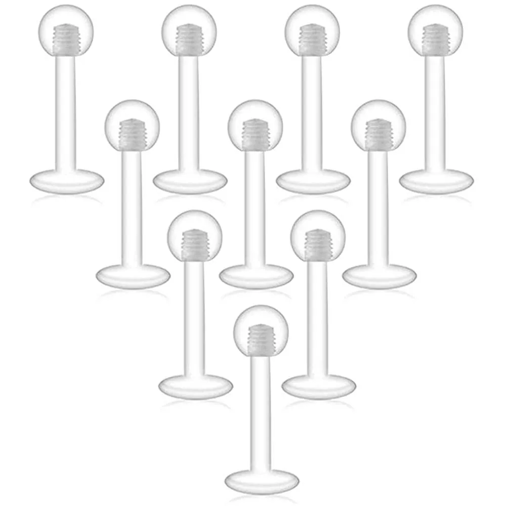 10pcs Clear Acrylic Lip Stud Piercing Labret Ring Set