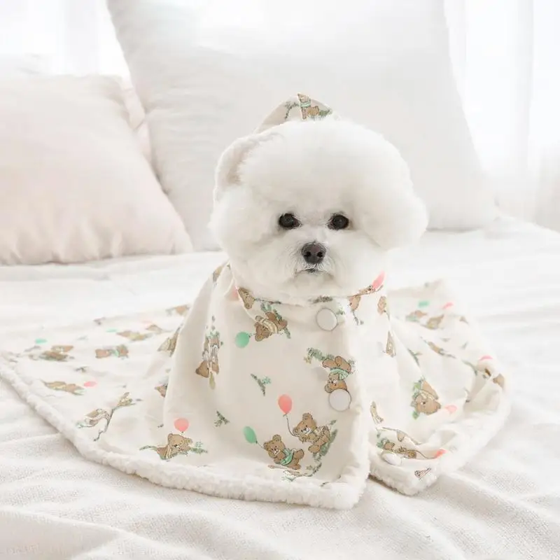 INS Winter Warm Scarf Bear White Rabbit Plush Blanket Pet Dog Cat Warm Mantle Cover Blanket Sleeping Coat Hoodie New Year Gifts