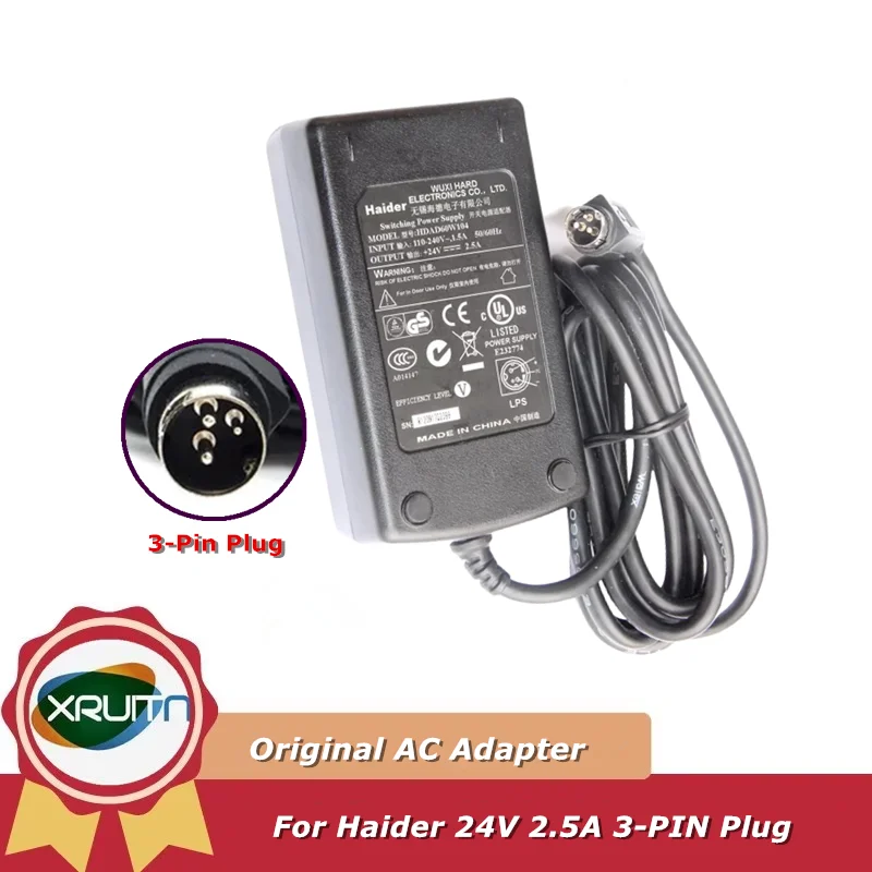 New Original Haider HDAD60W104 Printer Power Supply Charger 24V 2.5A 60W AC Adapter Switching Power Supply 3-Pin Plug