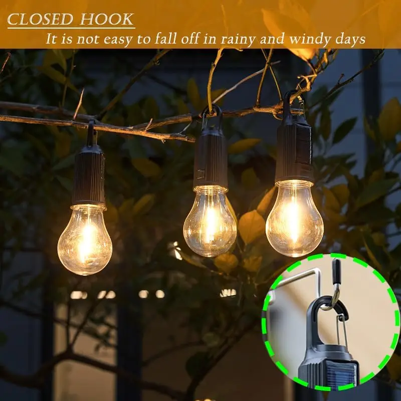 Solar LED Camping Lights Type-C Rechargeable Hanging Tent Light 3 Light Modes Outdoor Camping Lamp Portable Ambient Light Bulbs view 6