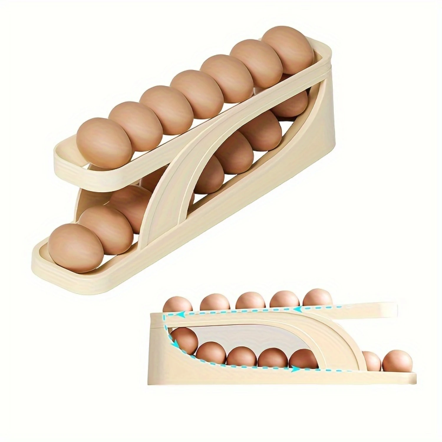 

1pc Space Saving Egg Organizer for Refrigerator - 2 Layer Upgraded Egg Tray with Automatic Rolling Dispenser - Supplies for Eas