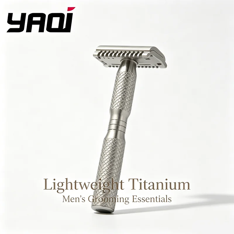 2026 YAQI Professional Ghost 90DC Cross Grain Pattern Titanium Light Weight Safety Razor - 0.90mm Blade gap