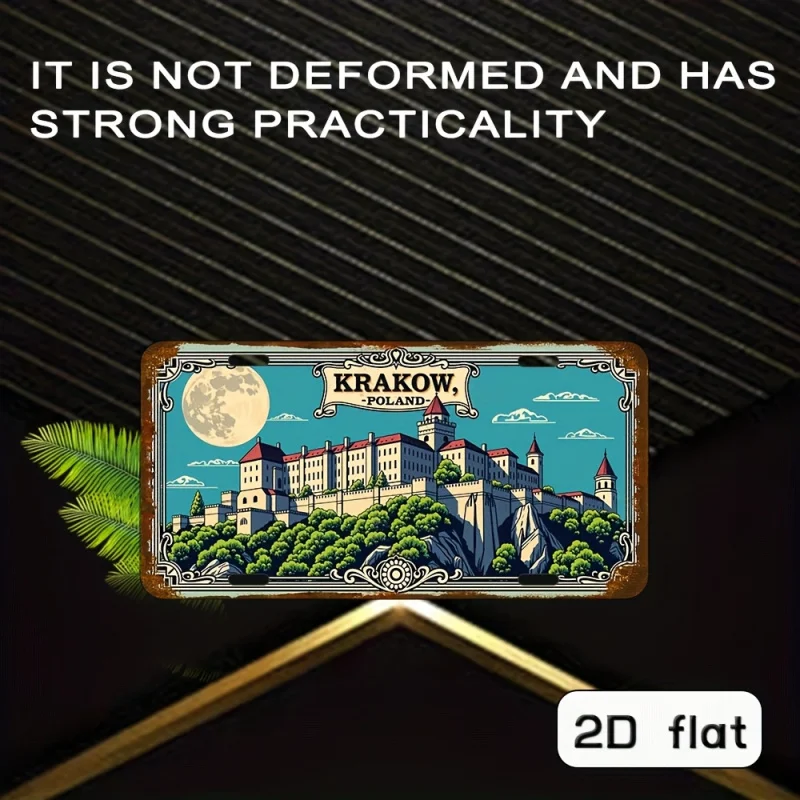 مسطح ثنائي الأبعاد - لافتة معدنية عتيقة من كراكوف وبولندا - لوحة فنية جدارية من الألومنيوم مقاس 15.24 × 30.48 سم، متينة ومقاومة للطقس