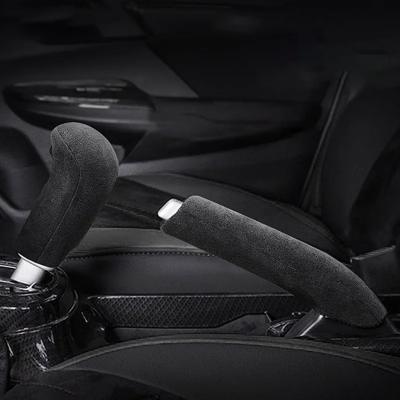 Alcantara Suede For Honda Fit Car Centre Console Shift Panel Gear Knob Handle Cover Handbrake Trims Steering Wheel Patch