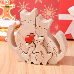 Wooden Cat Puzzle Family, Animal Family Decor New Mom Gift, Wedding Anniversary Gift, Housewarming Gift for Mom