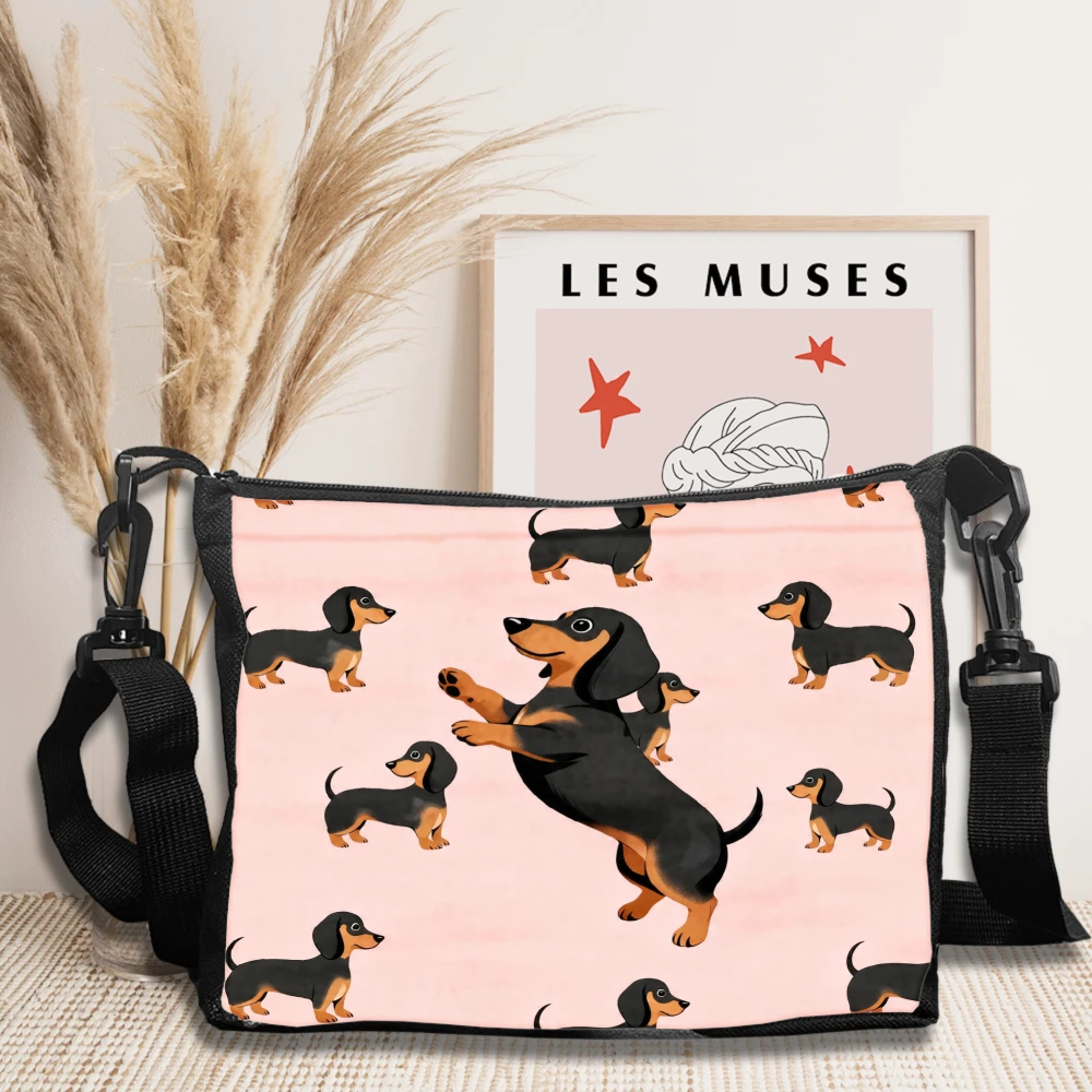 1pc Dachshund Dog Pattern Crossbody Bag Pink Cute Dachshund Print Shoulder Bags For Women Girls Daily Use Travel Shopping School